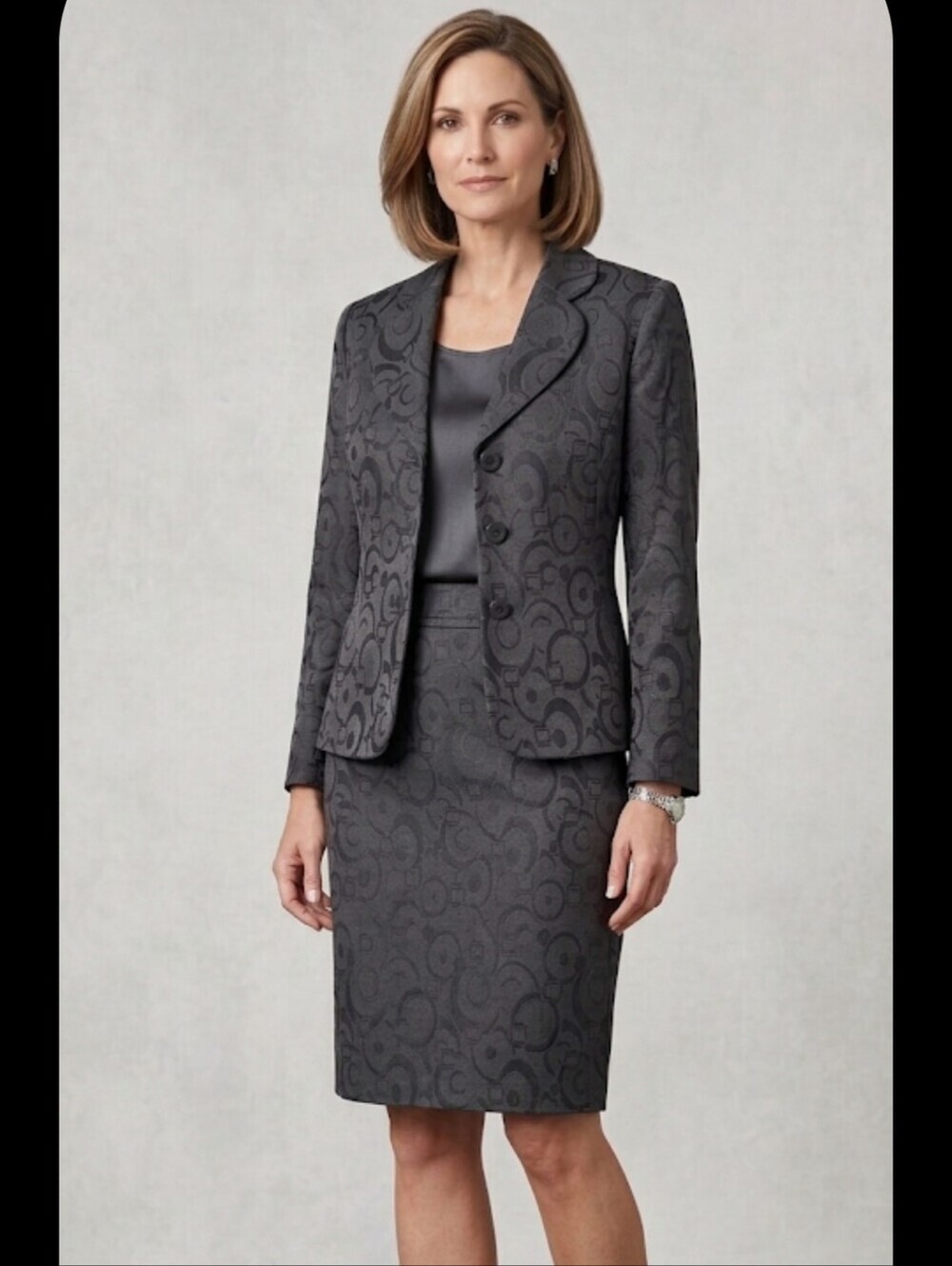 Suit Studio Black Embossed Textured Blazer/Skirt Suit